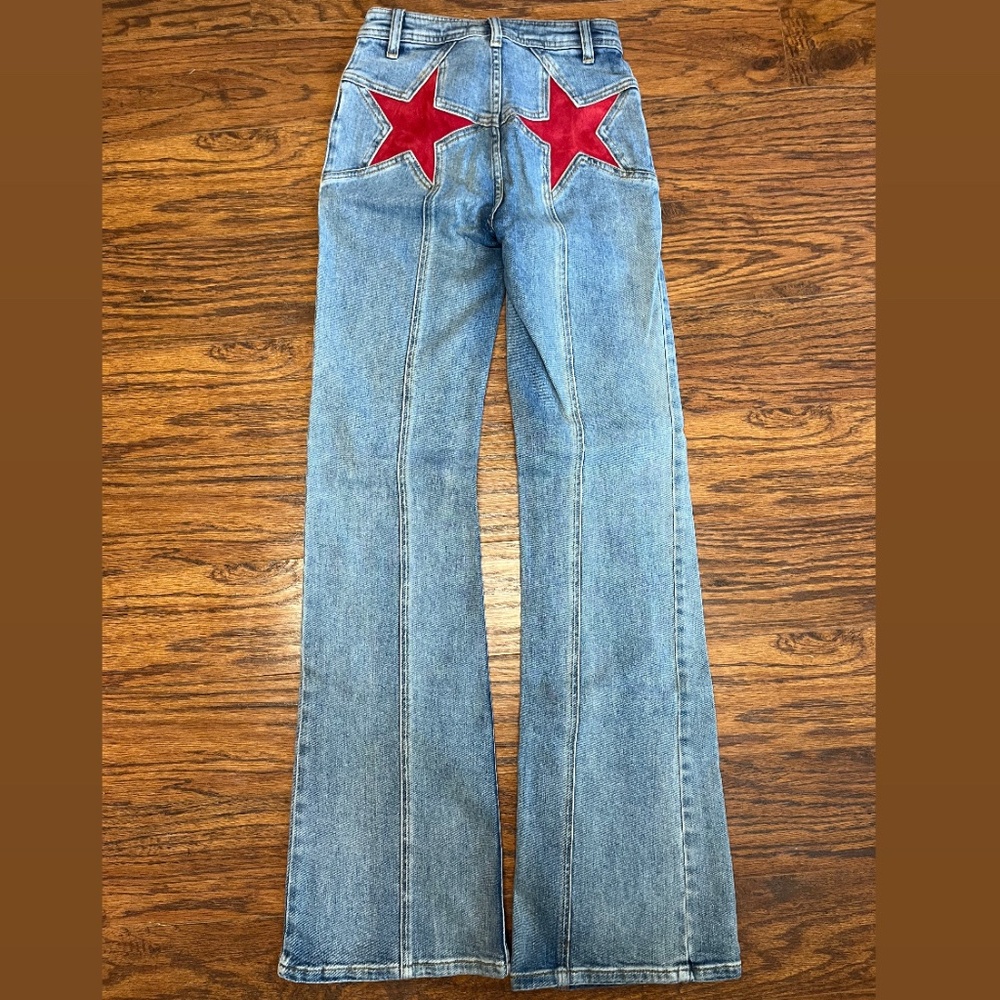Free People Jeans Red Star Print